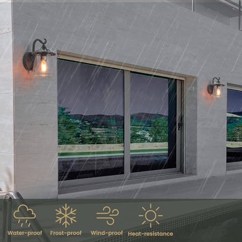 LALUZ Black Outdoor Wall Lights for House, Farmhouse Waterproof Anti-Rust Porch Lights Outdoor with Mushroom Seeded Glass, Outdoor Exterior Wall Sconce Light Fixtures Wall Mount for Patio Garage by LALUZ - Image 4