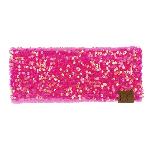 C.C Sequin Headwrap for Women - Stretchable Soft Warm Knit Winter Headband Ear Warmer (Hot Pink)