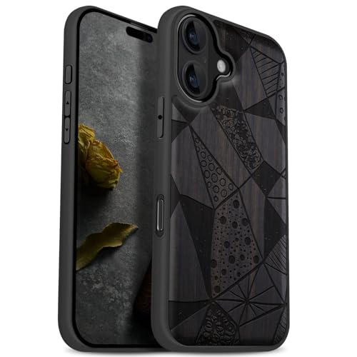 Coque bois iPhone 17 Magsafe Carveit étui mosaïque géométrique luxe