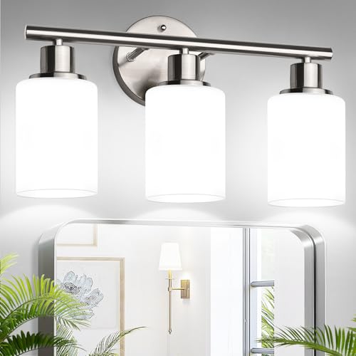 Zarbitta 3-Light Bathroom Light Fixtures, Brushed Nickel Vanity Light, Farmhouse