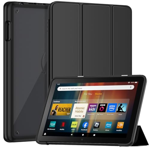 Patamiyar Hülle für Fire HD 8 & HD 8 Plus (12./10. Gen 2024/2022/2020) Dreifach Faltbare Standabdeckung für Kids & Kids Pro Auto Schlaf/Wach Nicht für iPad TCL-Schwarz