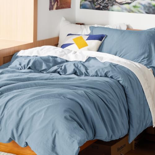 Image of Bedsure Prewashed Twin Duvet Cover, Cotton-Like Bedding Set, Dusty Blue | Ultra Soft, Relaxed Texture, Twin XL Breathable Comfort, Hidden Zipper, 8 Corner Ties, Easy Care, OEKO-TEX, Year-Round Use