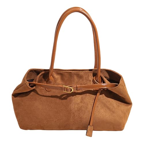 Suede Leather Casual Tote Handbag Large Capacity Retro Shoulder Bag Solid Color Vintage Tote Bag Travel Shopping Date Bag
