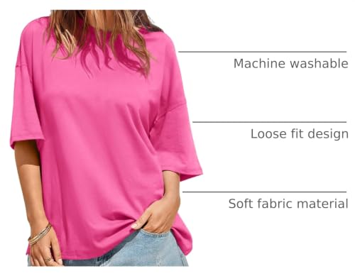 Image of Tankaneo Womens Oversized Tshirts Summer Casual Short Sleeve Crew Neck T Shirt Loose Fit Side Slit Tee Tops