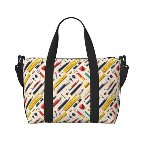 Travel Duffle Bags For Women Men - Colored Pens Ruler Print Personal Item Weekender Overnight Gym Carry On Airport Tote Bag With Strap For Yoga, Travel, Business Trips