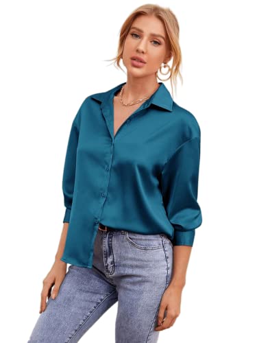 Image of Bowrain Satin Silk Fabric Spread Collar Full Sleeve Top Shirt for Women and Girl