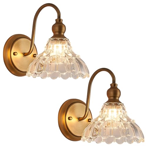 KCO Lighting 北欧ヴィンテージ ウォールライト/ブラケットライト クリスタルガラス製 2灯セット 2WAY 取り付け 三色調光 E12 錆び防止 階段・浴室ミラー・寝室向け 電球別売り