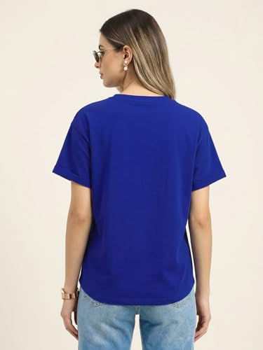 Image of JUNEBERRY Pure 100% Cotton Oversized Loose Fit Drop Shoulder Round Neck Boyfriend Fit Solid Half Sleeves T-Shirt for Women & Girls (Sizes: S to 2XL)