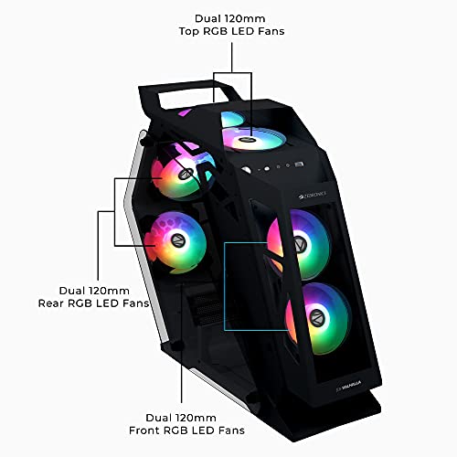 Image of ZEBRONICS ZEB-947B Valhalla Computer case /Gaming Chassis, Supports Micro ATX Motherboard, RGB Support, AIO Cooler, Dual 120mm RGB Cooling Fans, Tempered Glass Side Panel, Acrylic Front Panel (Black)