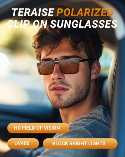 Image of TERAISE Polarized Clip on Sunglasses Over Prescription Glasses Anti-Glare UV400 for Men Women Driving Travelling Outdoor