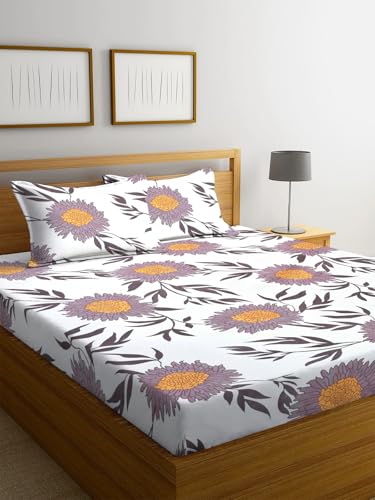 Image of NHD HOME Premium Cotton Elastic Fitted Bedsheets with 2 King Size Pillow Covers Double Bed with All Around Elastic Supersoft Size - 72 x 78 +10 inches Floral Pattren Aqua and Pink 200 tc - 220 tc
