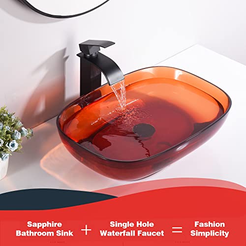 Bathroom Oval Resin Vessel,Heisok 20.27" X 14.17" Red Vessel Sink Above Counter Artistic Vanity Sink Translucent Bathroom Sink,Waterfall Single Hole Faucet With Pop-Up Drain #TOP3