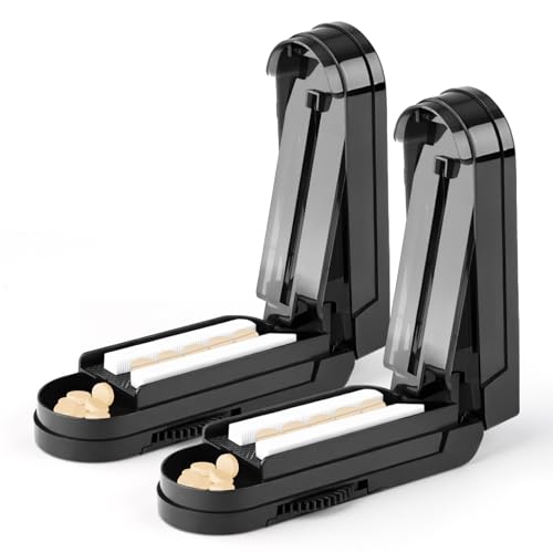 Arvoni 2 Pièces Coupe Comprimé, Coupe Medicaments pour Multiple Petits et Gros avec Compartiment, Coupe Cachet Medicament en 2 pour Usage Quotidien, Voyage (Noir)