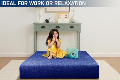 Image of Foldable 1 Seater Sofa Cum Bed, Sofa Bed 3 X 6 Feet, Jute Fabric- Washable Cover- Including One Cushion Perfect for Home & Office - Blue Color