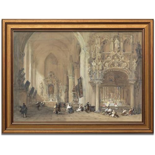Vintage Gold Framed European Baroque Church Interior Poster Canvas Print