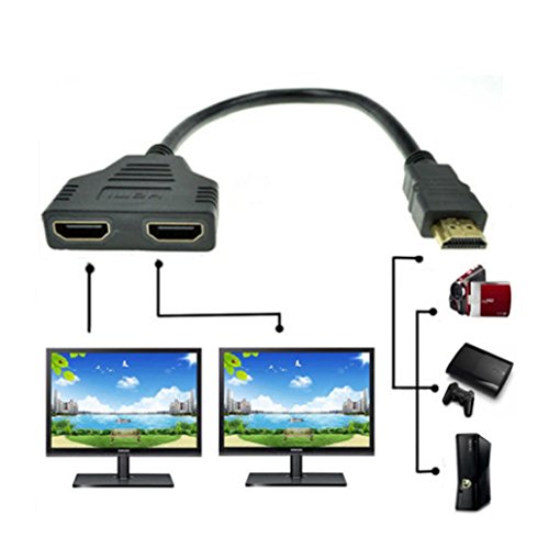 Tuscom HDMI Male to 2 HDMI Female 1 in 2 Out Splitter Cable, 1080P HDMI Port Male to 2 Female 1 in 2 Out Splitter Cable Adapter Converter