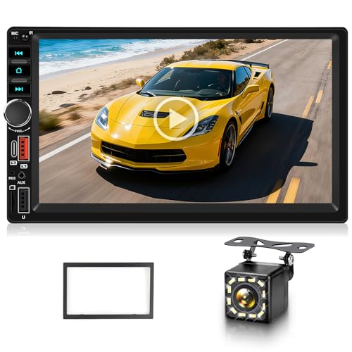 Radio para Coche de 2 DIN con Pantalla táctil de 7 Pulgadas, Bluetooth Car Radio Mirror Link, FM, Llamadas Manos Libres, Entrada USB-C/USB-A, AUX, EQ, Control en el Volante + cámara Trasera