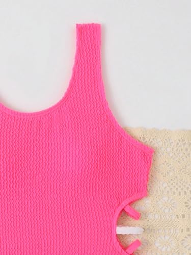 Image of WDIRARA Girl's One Piece Swimsuit Cut Out Side Scoop Neck Swimwear Bathing Suit Hot Pink 10Y
