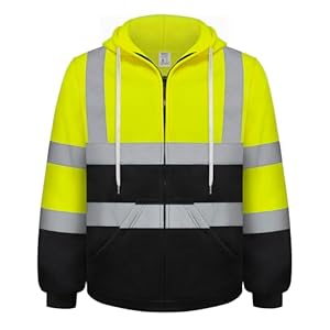 TCCFCCT High Visibility Safety Sweatshirts Class 3 Hi Vis Hoodies for Men Women with Zipper, Reflective Safety Jacket for Men Construction Workers, Surveyors, Durable & Dirt-resistant, Meets Ansi, Yellow M