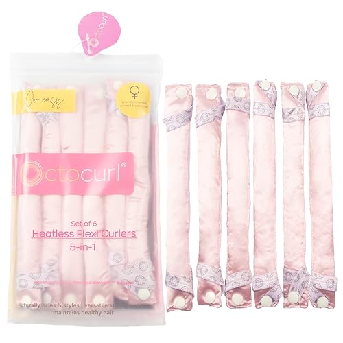 Octocurl Flexi Curlers - Heatless Blowout Rods for Overnight Curls - Flexi Rod Set for Natural Hair - Set of 6 (Satin - Paisley's Pink)
