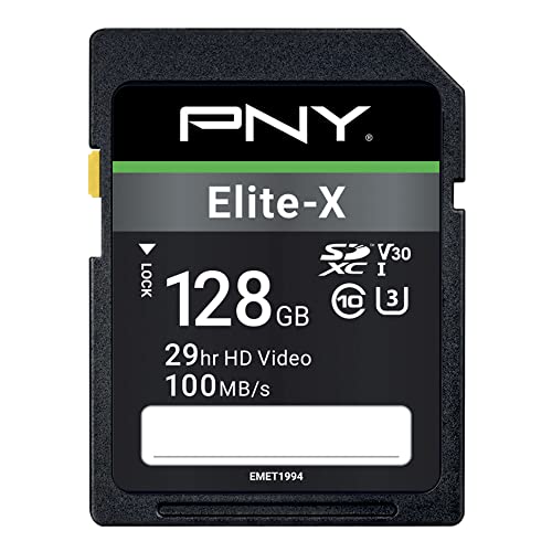Image of PNY 128GB Elite-X Class 10 U3 V30 SDXC Flash Memory Card - 100MB /s, Class 10, U3, V30, 4K UHD, Full HD, UHS-I, Full Size SD (Pack of 1)