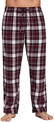 YINC Men's 100% Cotton Super Soft Flannel Pajama Pants,Ruby White Tartan, Medium