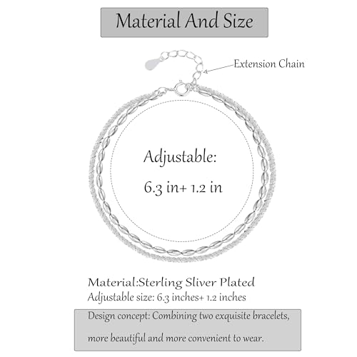 Dainty Sterling Silver Chain Bracelets for Women Stackable Trendy Adjustable Cute Jewelry for Women Waterproof，Gift2