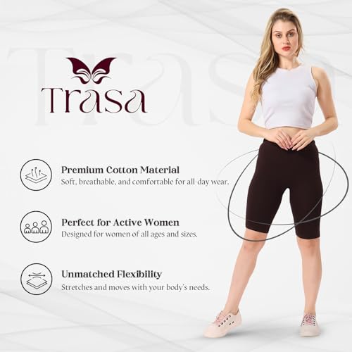 Image of TRASA Women's Cotton Fashion Biker Workout Cycling Shorts, Avialable Sizes: S,M,L,XL,2XL,3XL