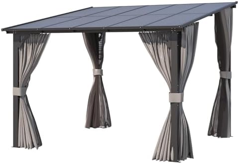 U-MAX 10’ x 10’ Gazebo, Wall Mounted Gazebos Pergola with Curtains and Mosquito Netting, Enhanced Protective Outdoor Patio Lean to Gazebo Awnings for Deck, Porch, Backyard and Outside — view 7