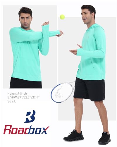 Roadbox UPF 50+ Mens Long Sleeve Fishing Shirts, Sun Protection Athletic Hoodies with Pocket, Outdoor Running Rash Guard 5