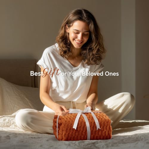 Image of BEDELITE Burnt Orange Throw Blanket for Couch, Cozy Gift for Women, 50 * 60