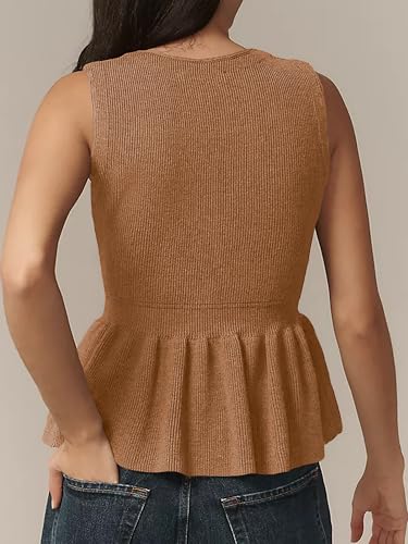Womens 2025 Fall Winter Ruffle Hem Sweater Vests Sleeveless Peplum Cardigans Button Tank Top Knit Casual Vest Tops4