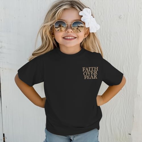 Image of Girls Faith Over Fear Christian Shirts for Kids Jesus God Bible Verse Religious Tshirt Cute Preppy Graphic Tees Tops