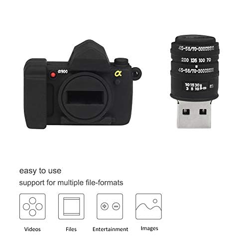 Image of BorlterClamp 32GB USB Flash Drive Novelty Camera Shaped Memory Stick Cute Thumb Drives, Black