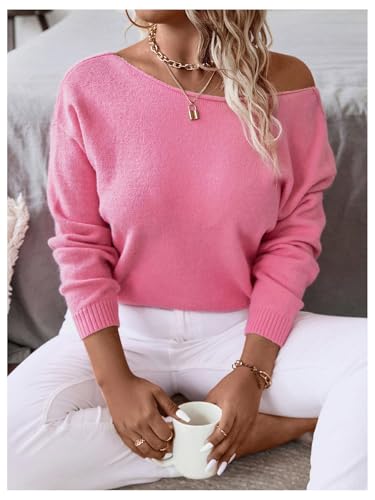 Image of GORGLITTER Women's Plus Bow Lace Open Back Sweater Long Sleeve Knit Fall Coquette Pullover Tops Pink 3X-Large Plus