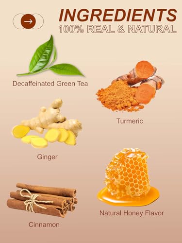 Image of TeeLux Ginger Turmeric Decaf Green Tea, Smooth Taste, Honey Aroma, 100 ct