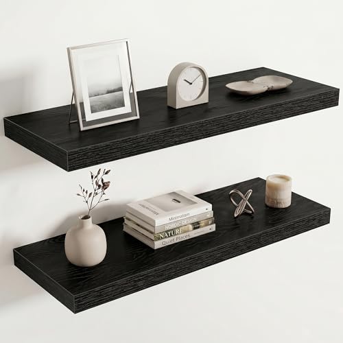 Image of Acovy 10 inch Extra Deep Floating Shelves for Wall, 30 inch Long Wood Wall Shelves Set of 2 for Bathroom Bedroom Kitchen Living Room Laundry Room, Modern Floating Shelf for Home Decor