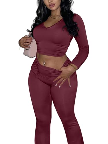 Pantalon de yoga et haut manches longues pour tenue décontractée femme en dentelle