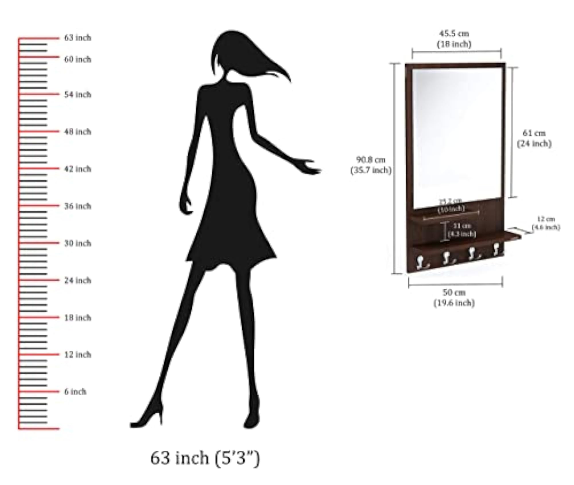 Engineered Wood Wall Mount Dressing Table Mirror with Shelves