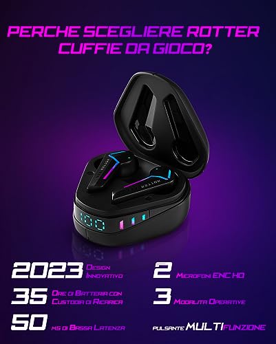 ® Cuffie Bluetooth Inalámbriche per Gaming: Latenza Ultra Bassa di 50ms, Modalità Musica ad Ampio Spettro, Effetti di Luce Unici, Microfono di Alta Qualità, Comfort Ergonomico - Cuffia gaming - Immagine 2