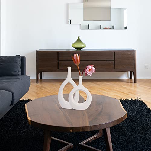 Ceranee White Hollow Vase Set Of 2, Oval Vases For Centerpieces Decor, Frosted Geometric Ceramic Flowers Vase With Hole In Center For Home Décor Office Decoration Figurines Ornament, 1St Gen #TOP5