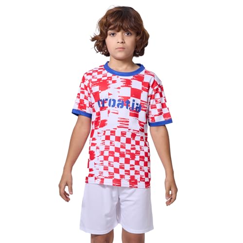 HANLIDA Kids Soccer Jersey,Croatia Soccer Jersey- Fan Version Short Sleeve Shirt for Game Day,Training Uniform for Boy and Girls
