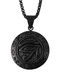 HAQUIL Black Plated Stainless Steel Eye of Horus Hieroglyphic Medallion Pendant Necklace, Box Chain, Egyptian Jewelry Gifts