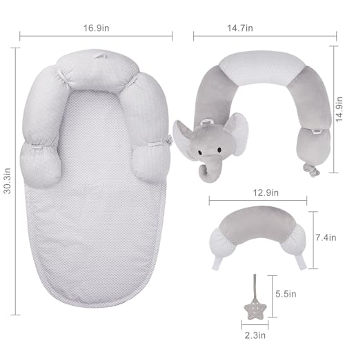 Image of Lovvie & Joy 2-in-1 Tummy Time Mat & Seated Support Pillow,Baby Tummy Time Pillow Support for Newborns and Older Babies,with Detachable Support Pillow and Toys Elephant