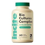 Incite Nutrition Bio Cultures Complex 45 Billion CFU. 1 Month Supply of Prebiotics and Probiotics. 15 Bacterial Strains + Inulin for Digestive Support and Gut Health. Suitable for Vegetarians & Vegans