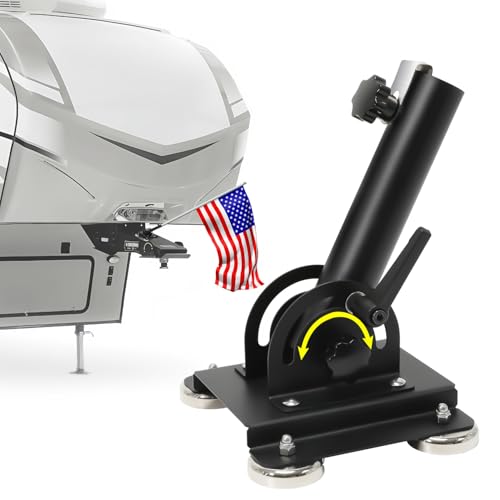 Magnetic Flag Pole Holder, Magnetic RV Flag Pole Mount, 180° Adjustable Angle, No-Drill Installation, Fit for 5th Wheel RV Hitch Camper and Trailer