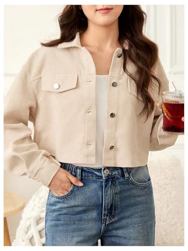 SHENHE Girl's Corduroy Jacket Button Down Collared Long Sleeve Cropped Jacket Fall Outerwear3