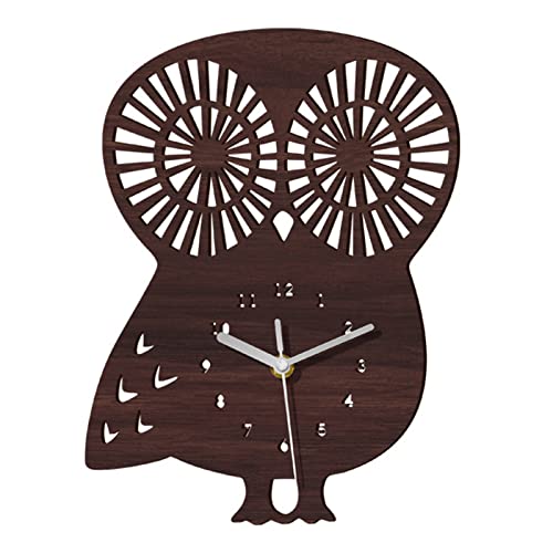 hejhncii Owl Wood Clock Hanging Wooden Ornament No Ticking Silent Clocks for Home Bedroom Living Room Wall Decoration Animal Wall Clock for Kids
