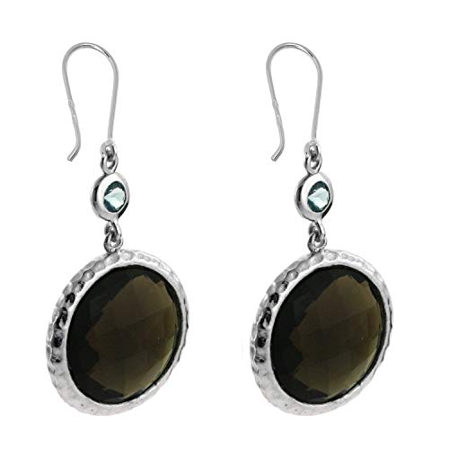 Carillon Stylish Smoky Quartz Natural Gemstone Round Shape Drop Dangle Wedding Earrings 14K White Gold Jewelry #TOP1