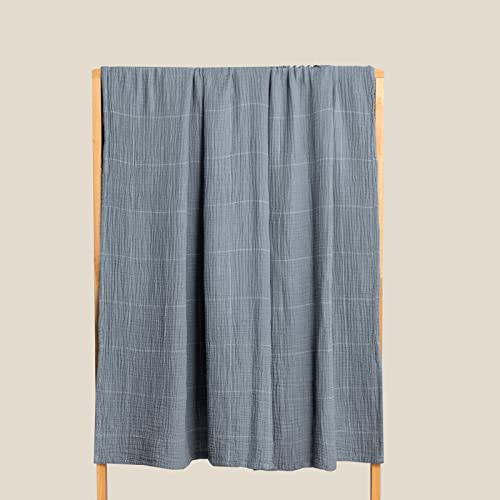 Beoty Lake Muslin Cotton Throw Blanket For Adults Kids And Toddlers, Breathable 4 Layers 100% Cotton Blanket For All Season/Cozy Soft 80''×60'' Large Size For Bed, Couch -(Blue) #TOP2